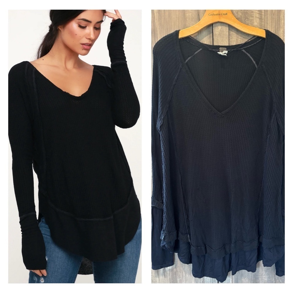 We The Free People small Catalina Thermal Top Oversized Boho Black